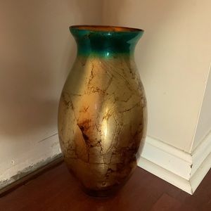 Gold, brown, turquoise vase
